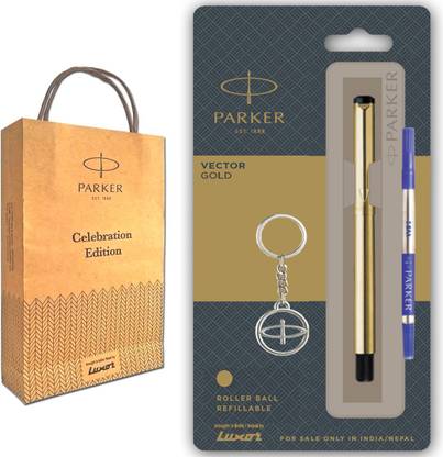 PARKER VECTOR GOLD ROLLER BALL PEN GIFT SET WITH PAPER BAG COMBO (GOLD) Pen Gift Set