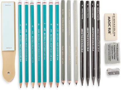 PRISMACOLOR Premier Graphite Drawing Pencils with Erasers & Sharpeners, 18-Piece Set Pencil