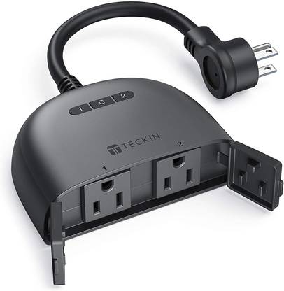 Teckin Outdoor Smart Plug, Outdoor Wi-Fi Outlet with 2 Sockets, Works with Alexa, Google Home, IP44 Waterproof, Wireless Remote Control/Timer by Smartphone, FCC/RoHS Certified
