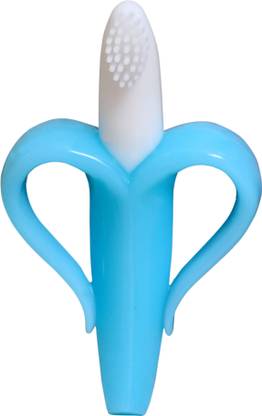 mastela Single Silicone Banana Shaped Teething Toothbrush/Teether for Baby/Toddlers/Infants/Children (Blue, Pack of 1) Teether