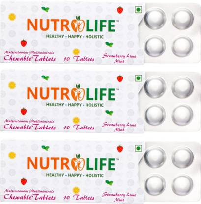 nutrolife Multivitamin/Mineral Chewable Tablet 10Tab X 3 Strip(30 tablets) Strawberry+Mint