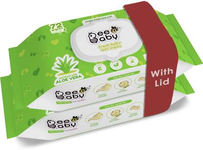 Beebaby Fresh Aloe Vera Baby Wet Wipes with Lid - 2 Pack of 72 Wipes