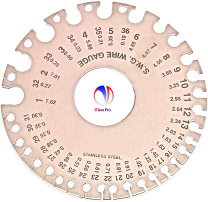 Mass Pro 1 Side Round Stainless Steel Wire Gauge Diameter Gage Metal Inch Measurement Instrument SWG Wire Gauge Tool Panel Marking Gauge