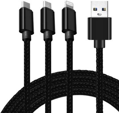 THE MOBILE POINT Power Sharing Cable 3 A 1.2 m Nylon braided 3in1 Micro USB Cable/Type C/iOS Fast Charging Data Cable