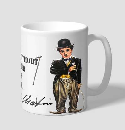 Deep Creation Charlie Chaplin Quote on Happiness Ceramic Inspirational Ceramic Coffee Mug