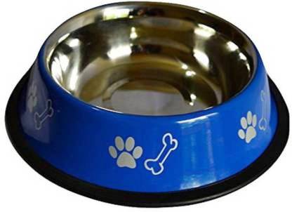ALCAZAR ALC Dog Round Steel Pet Bowl (450 ml Blue) Round Steel Pet Bowl