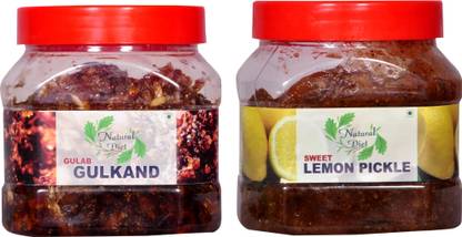 Natural Diet Combo of Natural Homemade Gulkand with Kesar & Elaichi Prepared Using Damask Rose & Rock Sugar (500 gm) You are Being Served Mothers Love & Homemade Masalo Se Bana Chatpata Sweet n Sour Punjabi Lemon Pickle 500gm Mixed, Lemon Gulkand