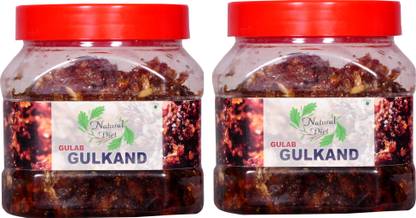 Natural Diet Combo of Natural Homemade Gulkand with Kesar & Elaichi Prepared Using Damask Rose & Rock Sugar (500 gm x 2) Mixed Gulkand