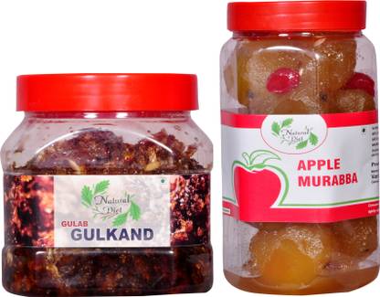 Natural Diet Combo of Natural Homemade Gulkand with Kesar & Elaichi Prepared Using Damask Rose & Rock Sugar (500 gm) You are Being Served Mothers Love & The Real Taste of Maa Ke Hath Ka Swad Apple Murabba 1Kg Mixed, Apple Gulkand