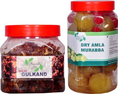 Natural Diet Combo of Natural Homemade Gulkand with Kesar & Elaichi Prepared Using Damask Rose & Rock Sugar (500 gm) You are Being Served Mothers Love & Organic Dry Amla Murabba 1Kg Mixed, Amla Gulkand