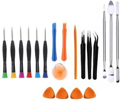 wroughton 9 in 1 Professional Screwdriver Set Mobile Repairing and Opening Tool Kit For iPhone 6/6S/iPhone 7/7S for All Mobiles With 1 Orange Stick Spudger, 4 Mobile Openers, 3 Pcs Steel Openers and 3 ESD Non-Magnetic Tweezers- Straight, Flat & Curved Precision Screwdriver Set