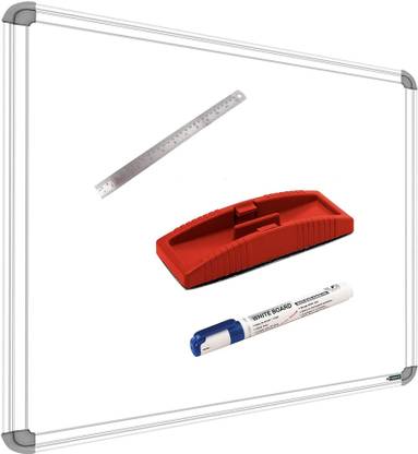 SRIRATNA Non Magnetic 1 Glossy 2 X 2 feet Glossy White Board, One Side White Board Marker and Reverse Side Green Chalk Board Surface Whiteboard with 1 Marker, 1 Scale 30cm And 1 Duster, Whiteboards and Duster Combos