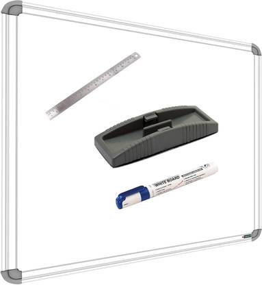 SRIRATNA Non Magnetic Non Magnetic 1.5 X 2 feet Glossy White Board, One Side White Board Marker and Reverse Side Green Chalk Board Surface Whiteboard with 1 Marker, 1 Scale 30cm And 1 Duster, Whiteboards and Duster Combos