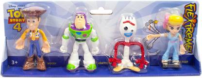 Toy Story Bendy Figures 4 Pack - 4 inch Action Figure - Woody, Bo Peep, Buzz Lightyear, Forky