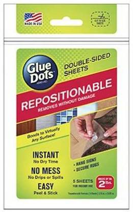 GLUE Dots Repositionable Adhesive Sheets, Double Sided, Temporary Bond, 5 Sheets (37010)