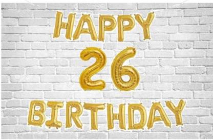 Gitanjali Solid Happy Birthday (Golden) with Numeric no. 26 Balloon