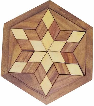 HFC BHARAT Wooden 30-Piece Hexagon Star Jigsaw/Puzzle Board- Wooden Toy Game - Brain Teaser Party & Fun Board Game