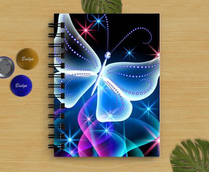 DI-KRAFT LED Butterfly Printed Regular Notebook A5 Diary Unruled 160 Pages