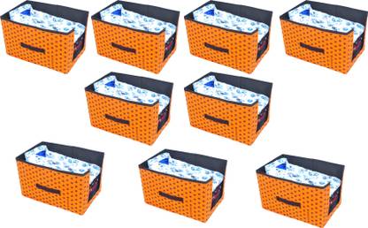 SH NASIMA MANUFACTURER 36900 Sh. nasima star Printed 09 Piece Non Woven Shirt Stacker Wardrobe Organizer Set of (09) ORANGE 0028