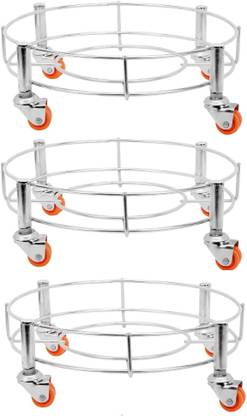 Shengshou Kitchen Care Stainless Steel Cylinder Trolley with Wheels (Set of 3 Pec ) Gas Trolly / Cylinder Stand Gas Cylinder Trolley