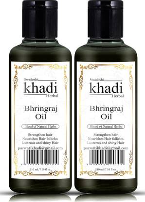 SWADESHI KHADI HERBAL Bhringraj Oil with Blend of Natural Herbs Nourishes Hair Follicles (Pack of 2) Hair Oil