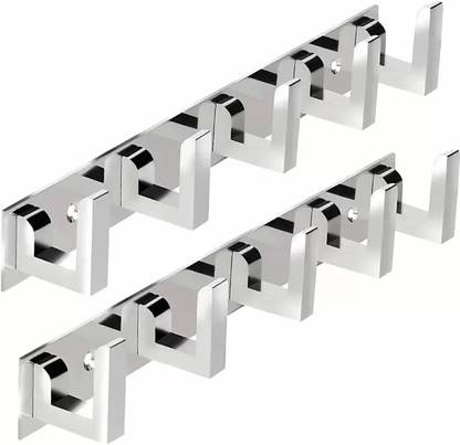 deeplax Door Hook Cloth Hanger Bathroom Wall Hooks wall Hanger keys Holder Steel Hooks Hook Rail Hooks khunti flora 6 pin (chrome finished) (Pack of 2) Hook Rail 6