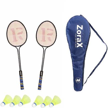 ZoraX Double shaft racket set with panda cover and 6 piece plastic shuttlecocks Badminton Kit