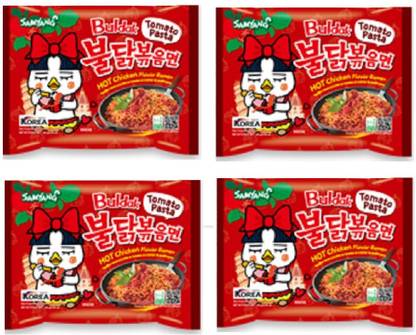 Samyang Tomato Pasta Hot Chiken Flavor 140X4 (Pack of 4) (Imported) Instant Noodles Non-vegetarian