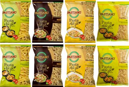 PASTIANO Pasta- 4 Shapes 250X8 Elbow Macaroni, Shell, Penne, Fusilli Pasta