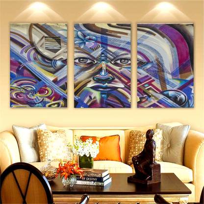 Abstract Face MDF Framed Painting for Home Decoration & Gifting (3D Unique, 12 inch x 18 inch,Each Frame Size Set of 3) Wall Hangning 3D Painting Paper Print