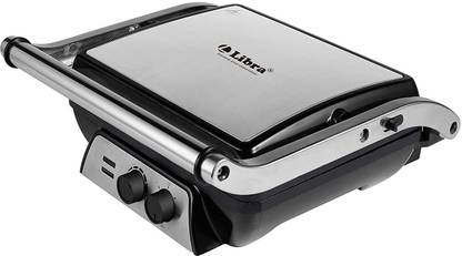 LIBRA Panini Press Grill and Gourmet Jumbo Sandwich Maker Non-Stick Coated Plates, Stainless Steel Surface and Removable Drip Tray, 4 Slice with 30 minutes timer Toast, Grill