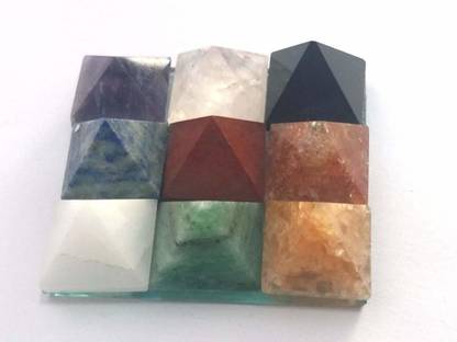 Shubh Sanket Vastu Navagrah Crystal Pyramid on Glass Plate 2 inches Decorative Showpiece - 3 cm