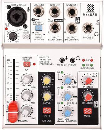 Xtreme Acoustics XA-M4USB Premium 4 Channel USB Audio Interface and Mixer with Mic Preamp, Fader and Effects. Analog Sound Mixer