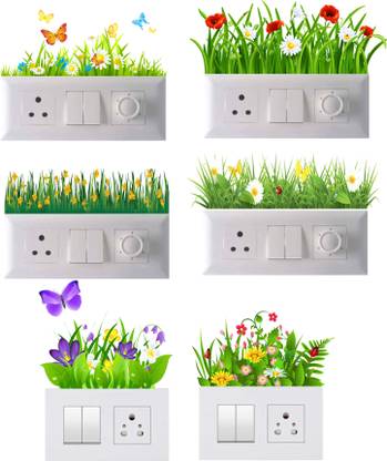 WallHunt 27 cm Green Grass Switch Stickers Self Adhesive Sticker