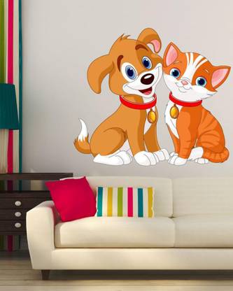 Approach home Decor 60 cm cute animals dog cat wall stickers 3d Self Adhesive Sticker