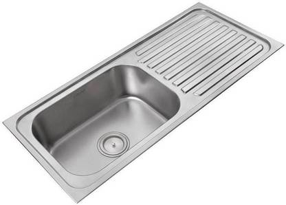 Prestige (45"x20"x9"Inch) Single 'drain board' stainless steel Kitchen Sink Chrome Finish With Waste Coupling , Vessel Sink