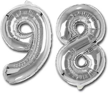 R K CREATIONS Solid Solid Silver '98' (Ninety Eight) Number/Digit/Numerical Foil Balloon Letter Balloon