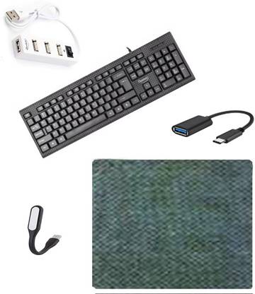 QHMPL 7406 Full-Sized Keyboard with (?) Rupee Symbol, Hotkeys and function for Desktop/Laptop/Smart TV Spill-Resistant Wired USB Keyboard with 10 million keystrokes lifespan (Black) ( Type-C OTG Adapter Cable Connector Cord pendrive Compatible with All C Type Supported Mobile Smartphone QHMPL6660 4 Port USB Hub with Switch and LED Indicator USB Adapter (White) MOUSE PAD Mini USB LED Light Adjust Angle / bendable Portable Flexible USB Light with usb for power bank PC Laptop Notebook Computer keyboard outdoor Energy Saving Gift Night Book Reading Lamp Combo Set