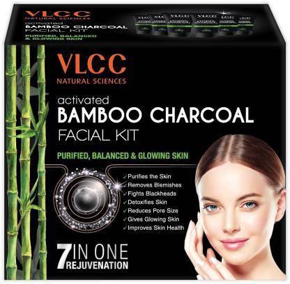 VLCC Activated Bamboo Charcoal Facial Kit pack of 3 for Men & Women (60gm X 3)