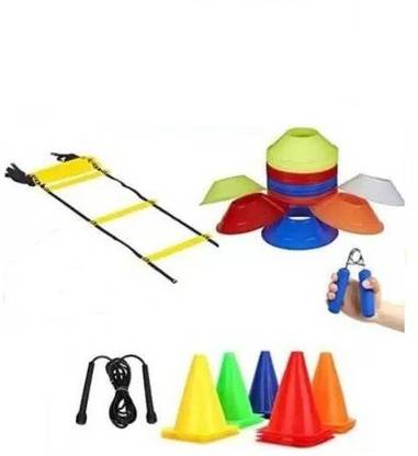 Web Mall 6 Inch Cones Pack 10,20 Space Markers and 8 Meter Ladder with Gripper & Skipping Rope Agility Combo Football Kit