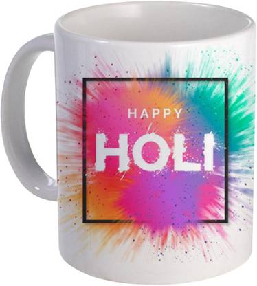COLOR YARD best happy holi mug gift with holi-design-with-watercolor-splash design on Ceramic Coffee Mug