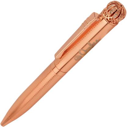 Oculus Active 5939 Rose Gold Gemstone Studded Crown, Embossed, Self-textured pattern Metal Ball Pen