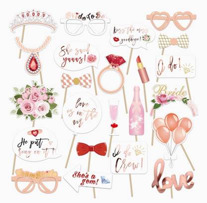 TheGiftsBasket Bride To Be Stick Party Props | Party Props for Weddings, Bachelorette, Anniversary | Set of 23 Photo Booth Board