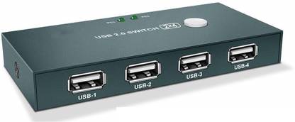 microware USB Switch for 2 Computers Sharing 4 USB 2.0 Port Devices, USB 2.0 Peripheral Switch Box Hub for One-Button Swapping, Compatible with Windows Mac Linux, Powered by USB, with 2 USB Cables Media Streaming Device