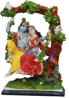 Sri Krishna Culture Big Radha Krishna On Swing-Hindu God and Goddess Idol/Statue/Murti/Figurine(12.5")-Polyster Resin-Multicolour Decorative Showpiece  -  31.75 cm