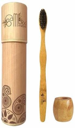 Bamboo India Bamboo Toothbrush With Holder, Soft Bristles With Antibacterial And Biodegradable Bamboo Handle Ultra Soft Toothbrush