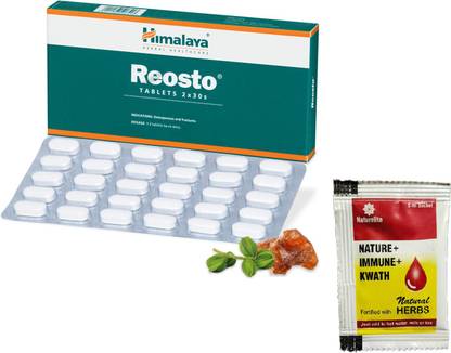 हिमालय A Combo natural & herbal Product Reosto 60Tablet help in Manages osteoporosis With Nature Lite NATURE+IMMUNE+KWATH (just add to hot water,milk or tea) (breaking down of bones) osteoporotic fractures, loss of bone density due to the thinning of bone tissue, Prolonged immobilization following multiple or complex fractures, or surgery for multiple fractures]