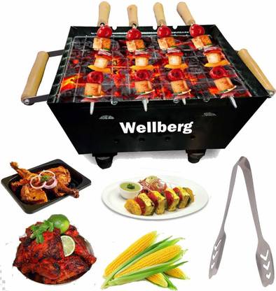 WELLBERG Barbeque Grill with Charcoal Heat Creation with 5 skewers (Simplest Designs) Roti/Khakhra Maker
