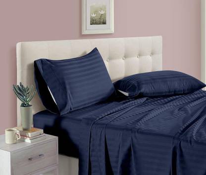 TRANQUILORD Cotton Queen Flat 210 TC Striped Bedsheet