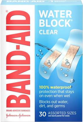 BAND-AID Water Block Plus Waterproof Clear Adhesive Bandages for Minor Cuts and Scrapes 30 Count Crepe Bandage